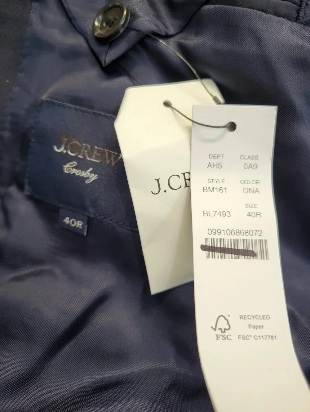 J Crew Crosby Classic-fit suit jacket in Italian wool BM161 Size 40R Navy $550